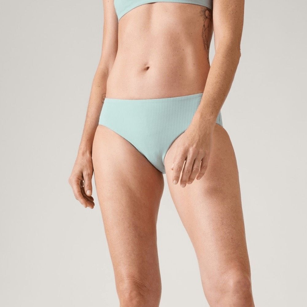 NWT Womens Athleta Taupe Clean Rib Ribbed Mid Waist Full Swim Bikini Bottoms M